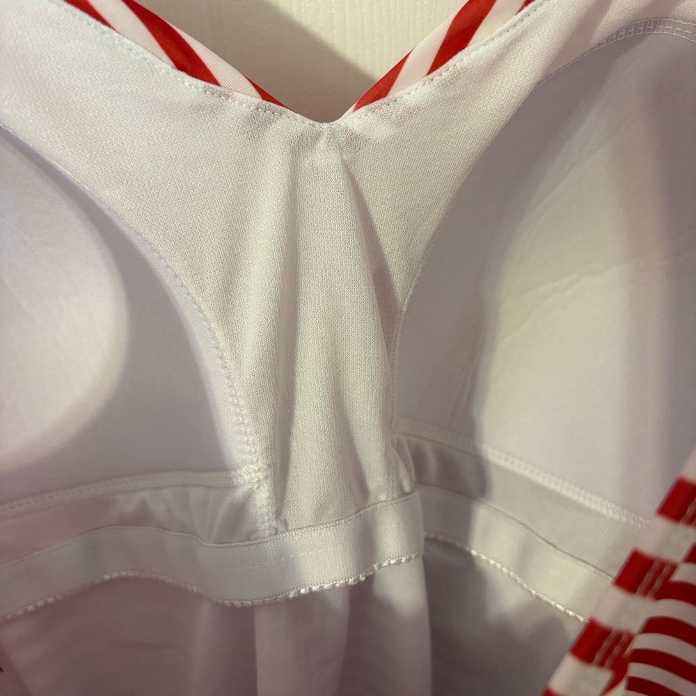 Nicole Miller Red and White Striped One Piece Swimsuit with Flattering Drapery - Picture 11 of 12